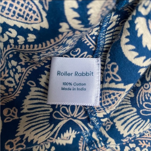 Roller Rabbit Floral Block Print Cotton Button Down Shirt Small Navy Cream - Picture 13 of 13